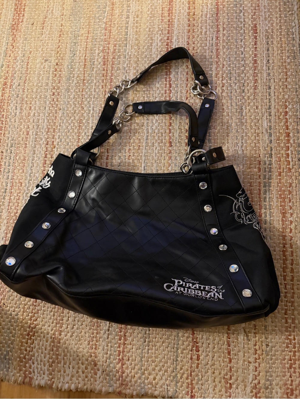 Disney Black Quilted Pirates of the Caribbean Studded Shoulder Bag